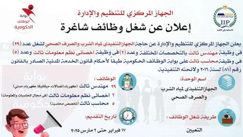 «التنظيم والإدارية» يعلن مسابقة لتعيين 36 موظفا في «مياه الشرب والصرف الصحي»
| يلا شوت